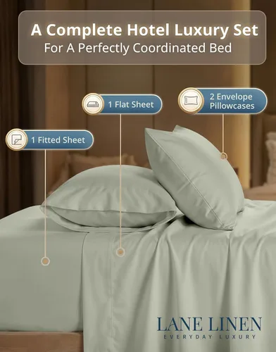 Miniatura 3 de LANE LINEN Sábanas tamaño King – Juego de sábanas de 600 hilos de algodón 100% de fibra larga para cama King, producidas de manera sostenible