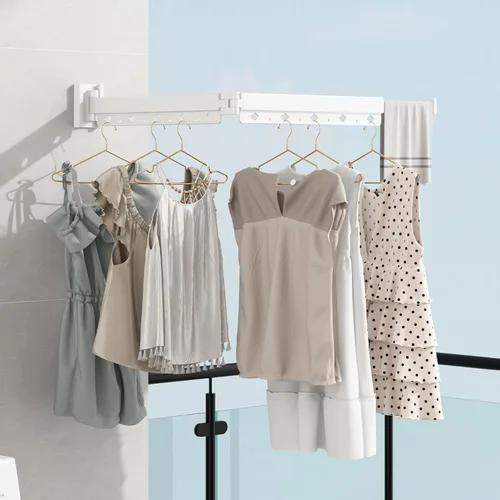 Miniatura 2 de Perchero de Ropa Plegable y Retráctil, Perchero de Secado de Ropa para Montar en Pared para Interior, Perchero de Ropa Ahorrador de Espacio