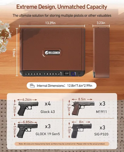 Miniatura 3 de BILLCONCH Caja fuerte inteligente para armas con cable de seguridad, biométrica para pistola de 4 vías, acceso rápido con huella dactilar, teclado