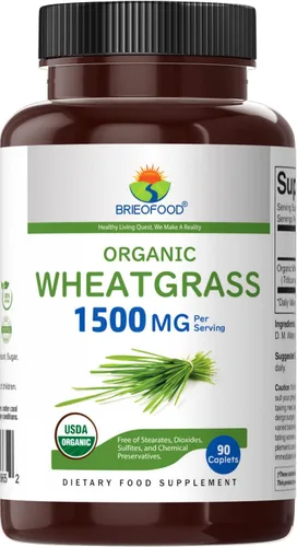 Miniatura 2 de Brieofood Hierba de trigo orgánica 1500 mg, 45 porciones, vegetariana, sin gluten, 90 tabletas vegetarianas