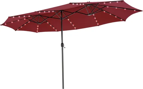 Miniatura 18 de Tangkula Sombrilla solar de patio de 13 pies, sombrilla de doble cara extra grande para mesa de mercado al aire libre con 36 luces LED, mango