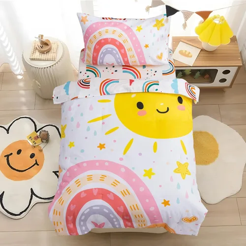 Miniatura 9 de Btargot Juego de ropa de cama ultra suave de 4 piezas para niños pequeños, juegos de edredón de corazones de amor de dibujos animados y luna Negro