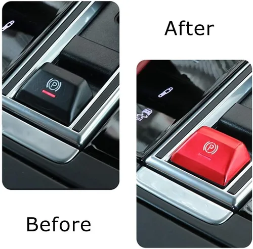 Miniatura 2 de iJDMTOY Cubierta decorativa de botón de liberación de freno de mano de aluminio rojo deportivo compatible con Porsche 2017 en adelante Panamera