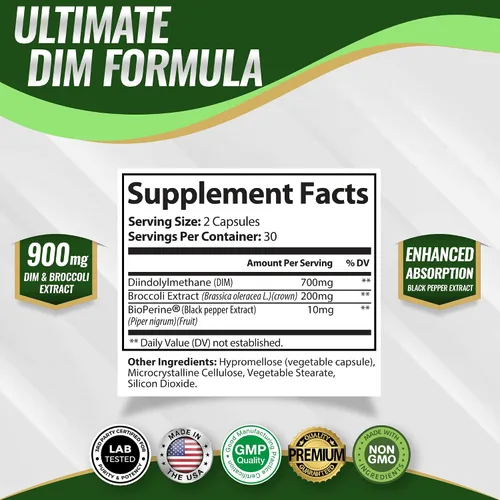 Miniatura 2 de Toplux Dim Supplement 910 mg Plus BioPerine Complex - Diindolilmetano para hombres y mujeres, 60 cápsulas Dos