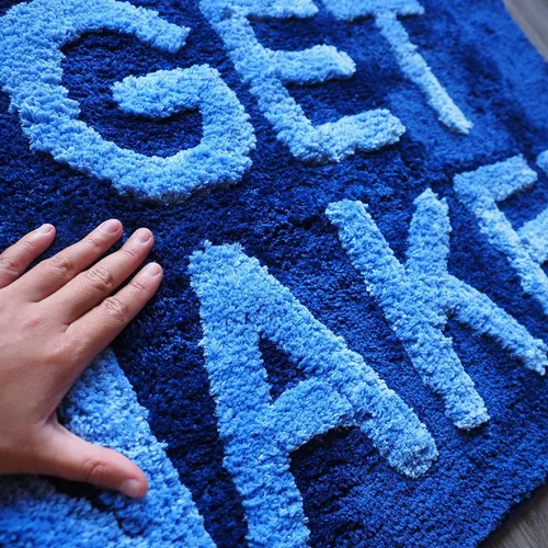 Miniatura 7 de Evovee Alfombra de baño con texto en inglés «Get Naked», divertida y bonita, antideslizante, lavable y con texto en inglés «Get Nake», color azul