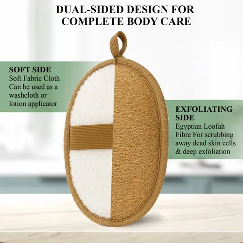 Miniatura 3 de Exfoliante corporal natural de lufa (paquete de 2) – Hecho de lufa egipcia, esponja de baño suave para hombres y mujeres – Almohadilla suave