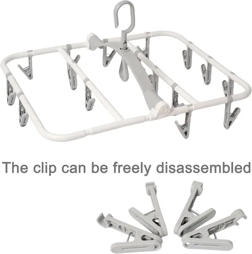 Miniatura 3 de Foshine Perchas de secado de ropa plegables de plástico con 20 clips de secado (gris claro, rectangular)