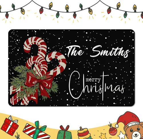 Miniatura 25 de Tapete personalizado de bienvenida de Navidad para entrada al aire libre con nombre, tapete de puerta de Navidad personalizado para Navidad, tapete