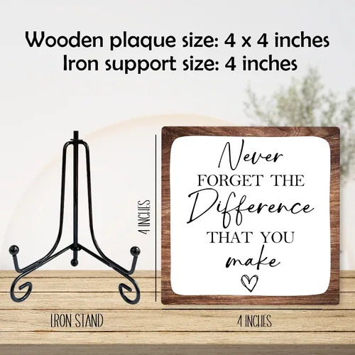 Miniatura 2 de Decoración inspiradora de madera de 4 pulgadas con 1 soporte de metal, decoración de escritorio motivacional rústica para el hogar, oficina, Nunca