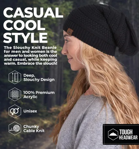 Miniatura 2 de Slouchy Cable tejido Gorro de lana por Tough Headwear – Gorro de lana de gran tamaño Sombreros Gorros Graves Sombreros Para Hombres y Mujeres