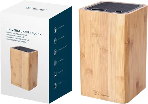 Bloque universal de lujo para cuchillos con ranuras para tijeras y varilla de afilar, soporte de bambú para cuchillos seguro y ahorrador de espacio,