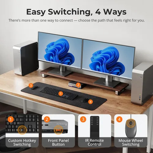 Miniatura 7 de TESmart - Conmutador KVM DP 8K@60Hz para 2 Monitores y 2 Computadoras con EDID, Conmutador KVM DP 1.4 para Monitor Dual 4K@144Hz para Estación