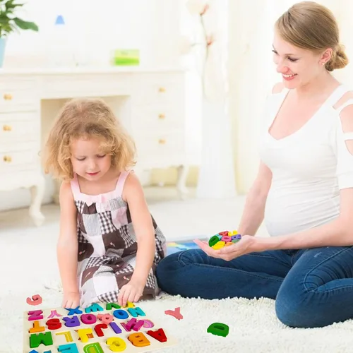 Miniatura 2 de Attmu Rompecabezas de madera para niños pequeños, rompecabezas del alfabeto y números, 2 en 1 juguetes educativos de aprendizaje preescolar