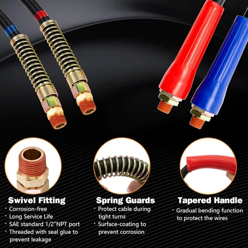 Miniatura 4 de KOOTANS Kit de línea de aire para camión semirremolque de 15 pies 3 en 1, cable eléctrico ABS de 7 vías y mangueras de freno de aire con Glad Hands