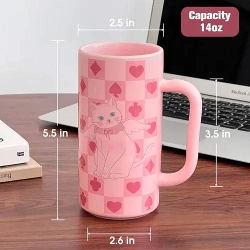 Miniatura 2 de Taza de Café Rosa de Movlen 14oz Tazas de Gato Altas con Mango Grande, Lindas Tazas de Porcelana Divertidas para Té, Café con Leche, Chocolate