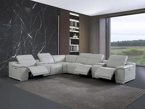 Miniatura 43 de BlackJack Furniture Venice - Juego de sofá reclinable seccional de cuero italiano de grano superior de 12 piezas con 4 reclinables eléctricos