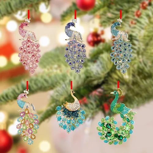 Miniatura 9 de SICOHOME Adornos de Navidad de pavo real, adornos de pavo real verde azulado para colgar en el árbol de Navidad, adornos de Navidad, decoraciones