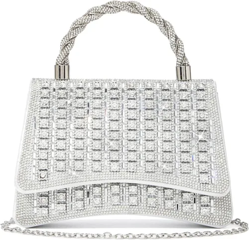 Miniatura 13 de Bolso de mano con strass para mujer, bandolera brillante y bolsos para boda, fiesta, noche, bolso cruzado