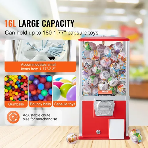 Miniatura 2 de VEVOR Máquina de chicle, Máquina expendedora casera de 21 pulgadas de altura, Dispensador de bolas hinchables PS, capacidad para 180 juguetes de Rojo