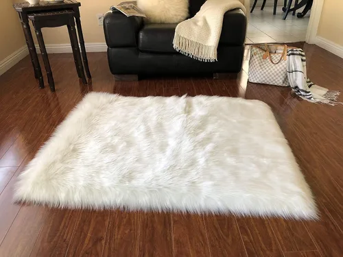Miniatura 23 de LAMBZY Alfombra cuadrada de piel de oveja sintética, súper suave, hipoalergénica, de pelo de felpa de primera calidad
