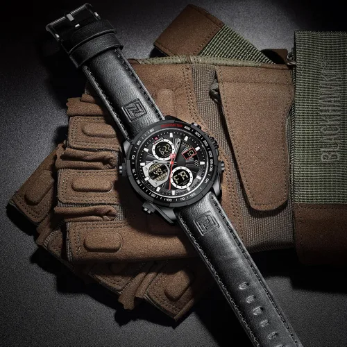Miniatura 3 de NAVIFORCE Relojes militares digitales para hombre, reloj analógico de cuarzo, resistente al agua, deportivo, multifuncional, correa de cuero, reloj