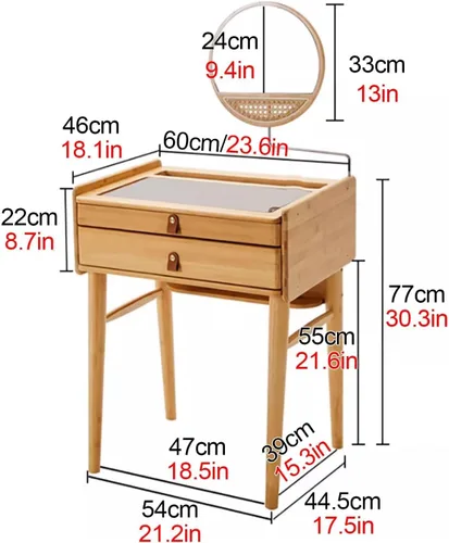 Miniatura 2 de Escritorio de maquillaje para dormitorio con espejo, tocador con 2 cajones, escritorio de tocador con silla de tocador, juego de tocador