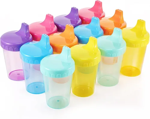 Mifoci Paquete de 12 vasos para sorber de 6.7 onzas sin tapón para niños pequeños de 1 a 3 años, vasos de entrenamiento antiderrames con tapas para