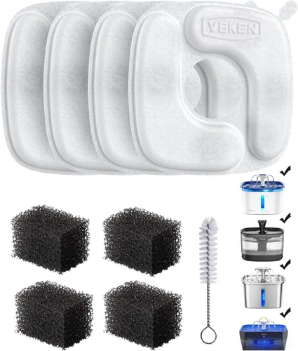 Miniatura 9 de Veken Filtro de fuente de agua para gatos, paquete de 4 filtros clásicos de repuesto y 4 esponjas de repuesto para dispensador automático de agua