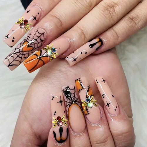 Miniatura 3 de 50 dijes 3D de arañas de Halloween para uñas, diamantes de imitación y gemas de araña dorados y plateados para mujer, decoraciones de Halloween