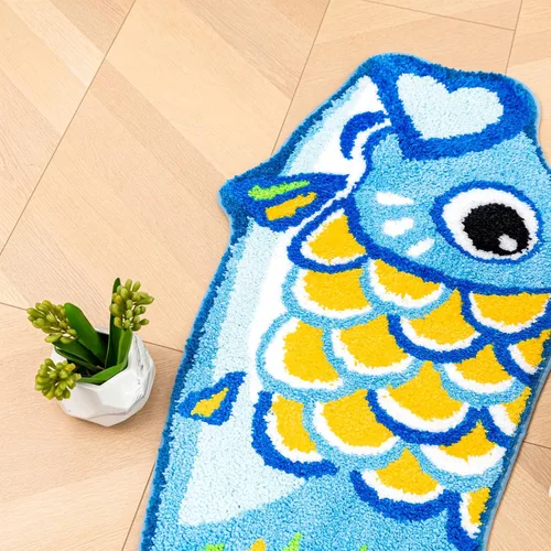 Miniatura 7 de Bonita alfombra de baño Koi de pez azul, antideslizante, de dibujos animados, divertidas, alfombras de baño y tapetes absorbentes para niños
