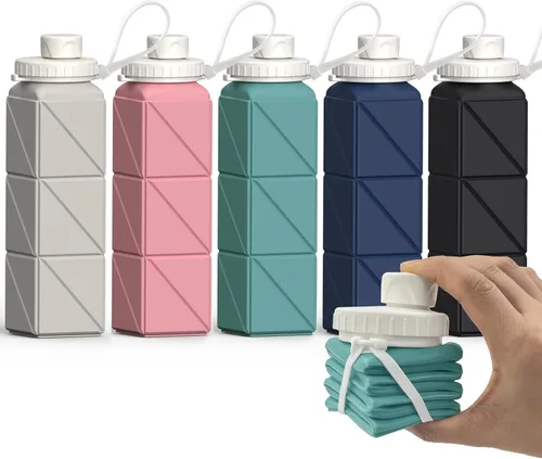 Miniatura 24 de BEAUTAIL Botellas de agua plegables de 20.6 onzas, botella de agua portátil plegable de silicona, ligera, reutilizable, a prueba de fugas