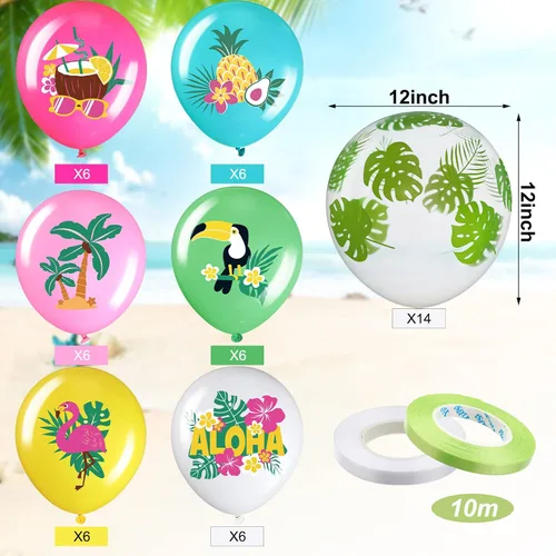 Miniatura 2 de Zhanmai 50 globos hawaianos para fiestas, globos de látex Aloha Tropical Luau para fiesta hawaiana Luau, verano, playa, cumpleaños, Tiki Bar