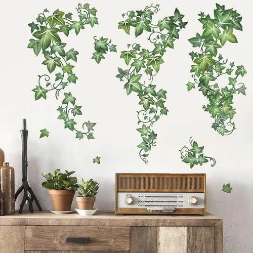 Miniatura 7 de Decalmile Calcomanías Colgantes de Vid de Pared Adhesivos de Hojas Verdes con Pájaros para Dormitorio Sala de Estar Oficina Cocina Decoración