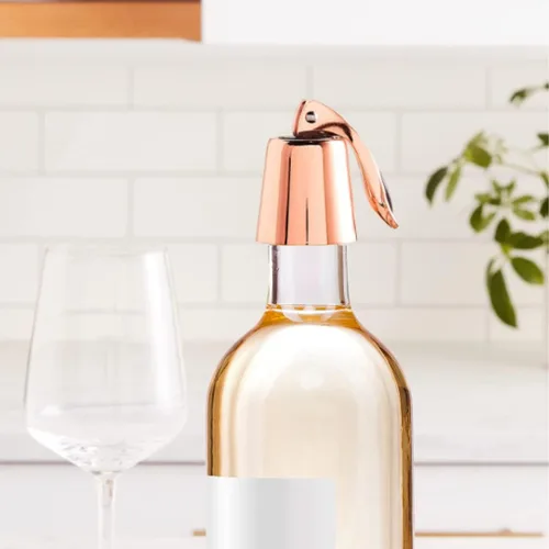 Miniatura 5 de OGGI Juego de 2 tapones para botellas, chapado en cobre, elegantes tapones para guardar vino con palancas herméticas para sellar vino, chapado
