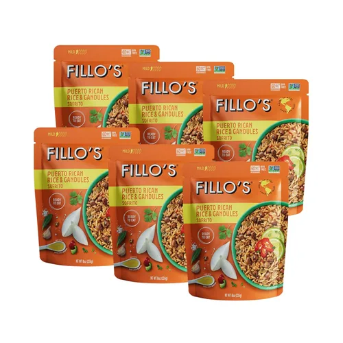 Fillo's Arroz y gándulas puertorriqueñas - Arroz con frijoles listos para comer, sin gluten, sin conservantes, comidas para microondas, sin OMG,