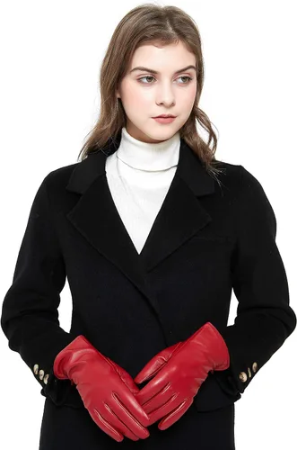 Miniatura 6 de ZLUXURQ Guantes de piel de cordero suave para mujer, con forro de cachemira