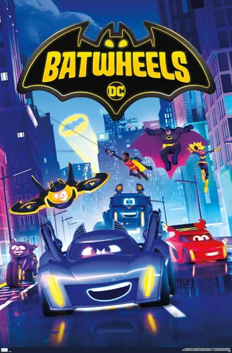DC Comics - Póster de pared con diseño de ruedas para TV, 34 pulgadas de largo x 22.4 pulgadas de ancho, versión premium sin marco