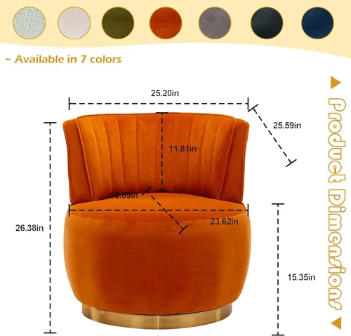 Miniatura 2 de Silla giratoria de terciopelo, sillón giratorio tapizado de 360 grados, moderno y cómodo sillón redondo para sala de estar pequeña, dormitorio