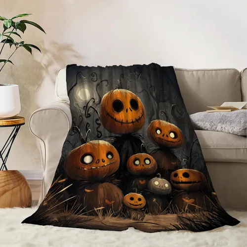 Miniatura 11 de YeeJu Manta de Halloween de calabaza espeluznante vintage para bebé y mascota, acogedora, suave y mullida, manta de forro polar de felpa para sofá