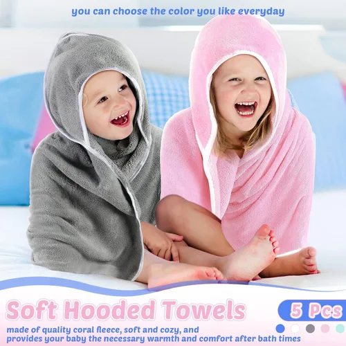 Miniatura 5 de Buryeah Juego de 5 toallas de baño para bebé y 15 paños para bebé, toallas con capucha para recién nacidos, bebés y niños pequeños, toallas suaves