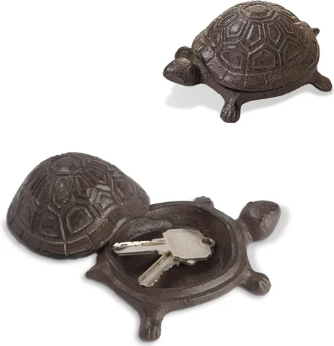Ionela Llavero oculto de hierro fundido para exteriores, diseño de tortuga oculta, para exteriores, color marrón