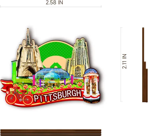 Miniatura 3 de Imán de madera de Pittsburgh de Estados Unidos 3D para nevera, recuerdos coleccionables, decoración hecha a mano, artesanías 2