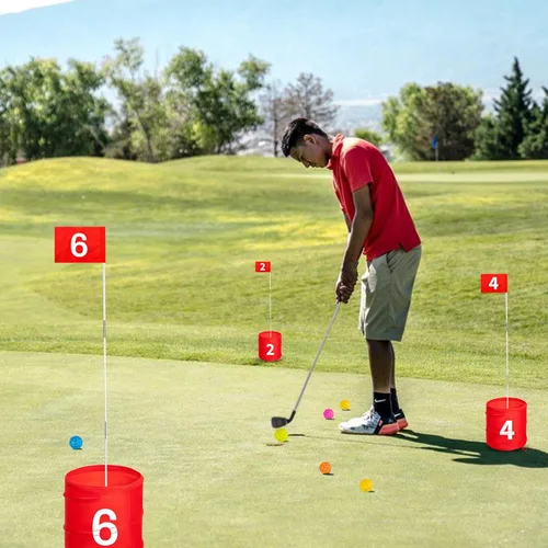 Miniatura 7 de SJEhome Juego de golf para patio trasero, 2 palos y 5 pelotas, adecuado para práctica de patio trasero de 9/6/3 hoyos, regalos de golf