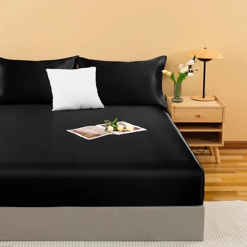 Miniatura 7 de NSGZ Sábana Bajera Ajustable de Satén Twin, Sábana Bajera Sedosa Individual Solamente, Sábanas de Cama Inferiores Suaves de Bolsillo Profundo, Sin