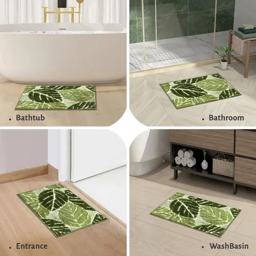 Miniatura 6 de Alfombra de baño antideslizante con planta verde salvia, bonita alfombra de baño absorbente de hojas de Monstera, divertida alfombra de baño