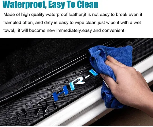 Miniatura 6 de LEXLEY Protector de umbral de puerta de cuero estilo fibra de carbono para HRV HR-V Explorer 2015-2022, protector de placa antirasguños sucios, Azul