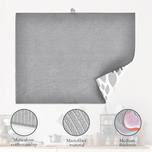 Miniatura 4 de Tapete de secado de platos de dalia blanca y negra para decoración de encimera de cocina, almohadilla geométrica para secado de platos, microfibra
