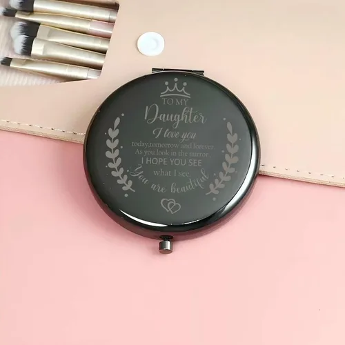 Miniatura 5 de Soulpetals Regalos para Hija Espejo Compacto para Hija de Papá Mamá, Regalos de Cumpleaños para Hija Espejo de Maquillaje Grabado para Hija