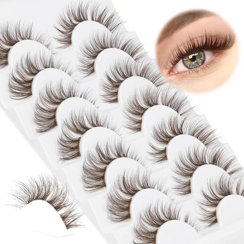 Miniatura 8 de 7 pares de pestañas postizas individuales esponjosas de visón - Extensiones de pestañas postizas de aspecto natural marrón