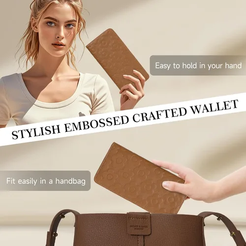 Miniatura 5 de Cartera delgada ultradelgada para mujer 3D de cuero con estampado de flores en relieve para mujer, cartera con bloqueo RFID, tarjetero plegable